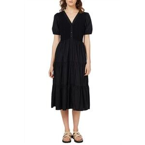Brave & True Bella Goes North Short Sleeve V-Neck Midi Dress Black Sz Small NWT
